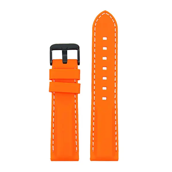 pu1.12.22.mb Rubber Strap with Contrast Stitching with Matte Black Tang Buckle in orange with white stiching