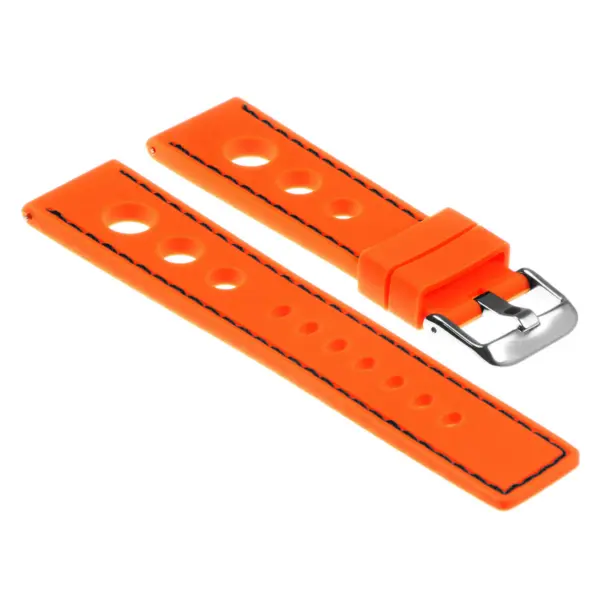 Pu11.12.1 Silicone Rally Strap In Orange W Black Stitching Apple Watch