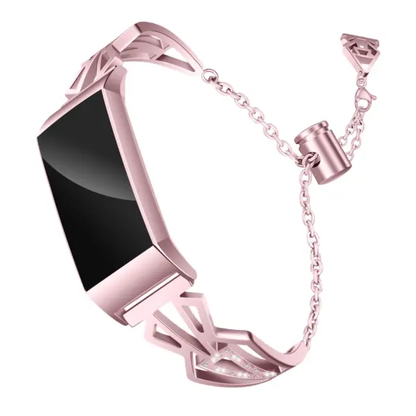 Fb.m72.pg Main Pink Gold StrapsCo Stainless Steel Watch Bracelet Band Strap With Rhinestones For Fitbit Charge 3