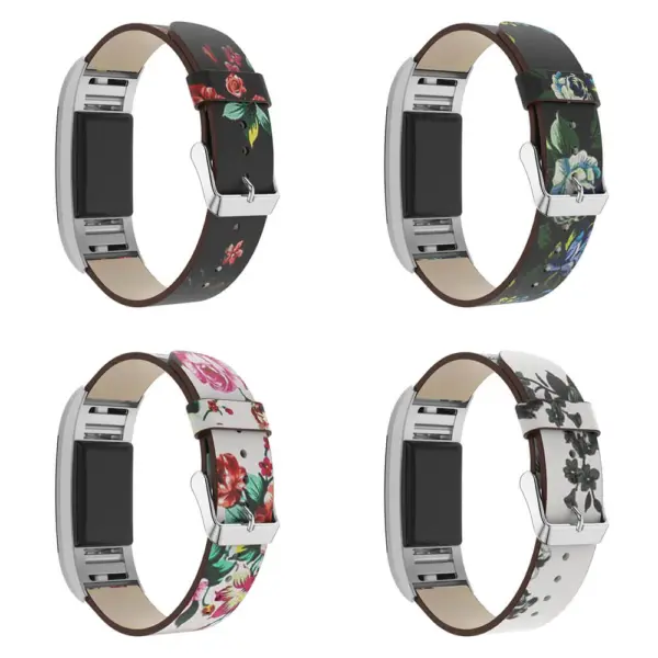Fb.l7 All Colors StrapsCo Leather Watch Band Strap With Peonies Floral Pattern For Fitbit Charge 2