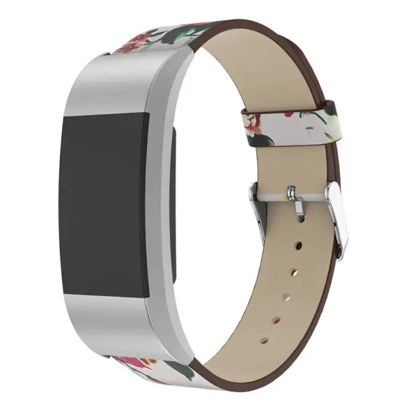Fb.l7.22.6 Front White & Red Peonies StrapsCo Leather Watch Band Strap With Peonies Floral Pattern For Fitbit Charge 2