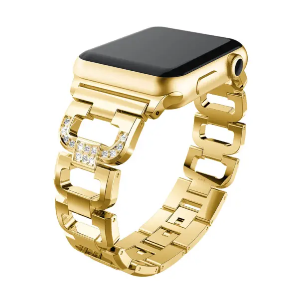 A.m17.yg Main Yellow Gold StrapsCo Alloy Metal Link Watch Bracelet Band Strap With Rhinestones For Apple Watch Series 1234 38mm 40mm 42mm 44mm