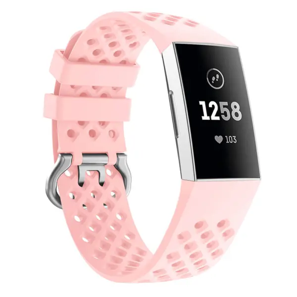 Fb.r33.13 Front Pink Perforated Silicone Rubber Replacement Watch Band Strap For Fitbit Charge 3