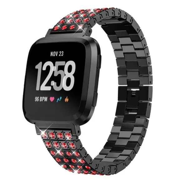 Fb.m63.mb.6 Front Stainless Steel Bangle Bracelet Fits Versa W Red Rhinestones In Matte Black