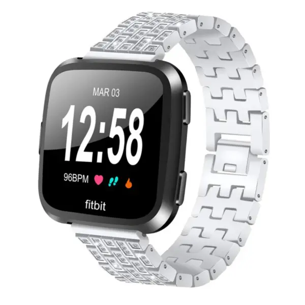 Fb.m62.ss Stainless Steel Bangle Bracelet W Rhinestones Fits Fitbit Versa In Silver