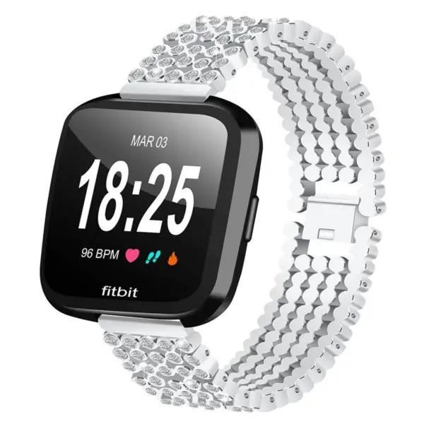 Fb.m61.ss Front Stainless Steel Bangle Bracelet W Rhinestones Fits Fitbit Versa In Silver