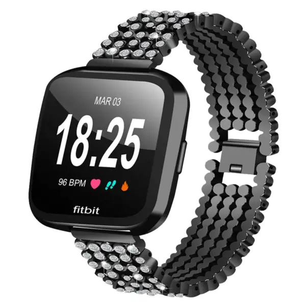 Fb.m61.mb Front Stainless Steel Bangle Bracelet W Rhinestones Fits Fitbit Versa In Matte Black