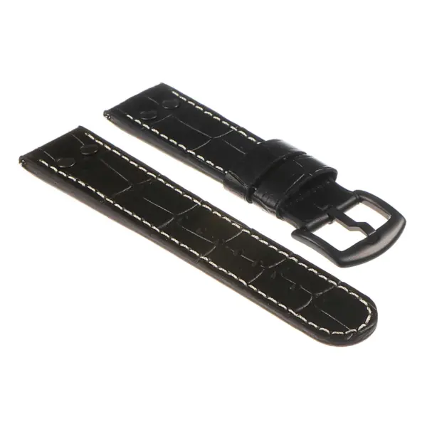 ds16.1 DASSARI Leather Croc embossed Quick Realese Strap w Matte Black Buckle in Black