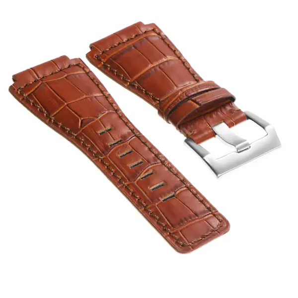 Br6.3 DASSARI Croc Embossed Leather Watch Strap For Bell & Ross In Tan With Brushed Buckle