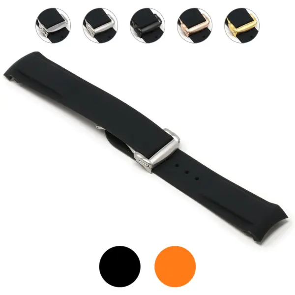 r.om1.1.bs Gallery Black (Brushed Silver Clasp) StrapsCo Silicone Rubber Watch Band Strap With Deployant Clasp For Omega Seamaster