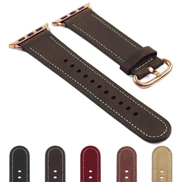 DASSARI Vintage Leather Strap for Apple Watch w Rose Gold Buckle