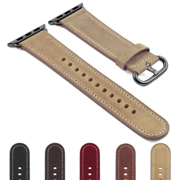 DASSARI Vintage Leather Strap for Apple Watch with Black Hardware