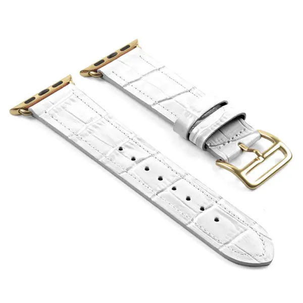 a.l10.22.yg DASSARI Croc Embossed Leather Strap for Apple in White w Yellow Gold Buckle