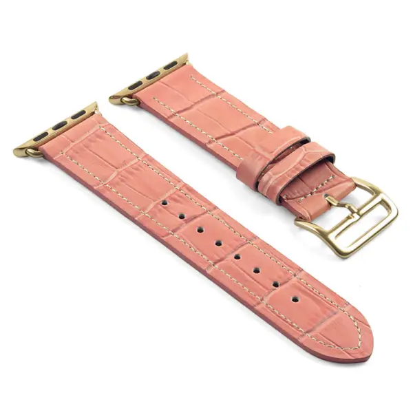 a.l10.13.yg DASSARI Croc Embossed Leather Strap for Apple in Pink w Yellow Gold Buckle