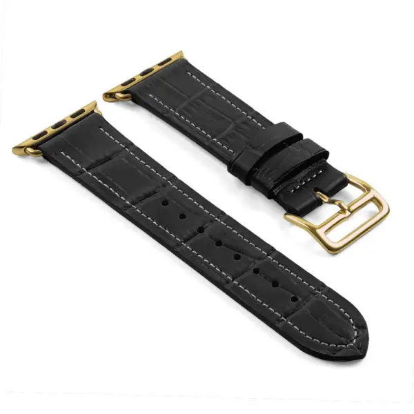 a.l10.7.yg DASSARI Croc Embossed Leather Strap for Apple in Grey w Yellow Gold Buckle