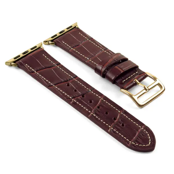 a.l10.2.yg DASSARI Croc Embossed Leather Strap for Apple in Brown w Yellow Gold Buckle