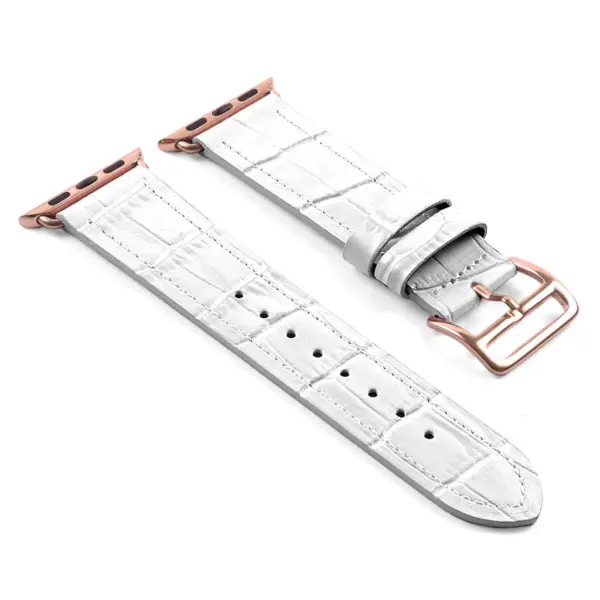 a.l10.22.rg DASSARI Croc Embossed Leather Strap for Apple in White w Rose Gold Buckle