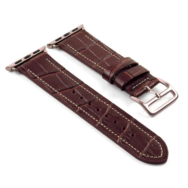 a.l10.2.rg DASSARI Croc Embossed Leather Strap for Apple in Brown w Rose Gold Buckle