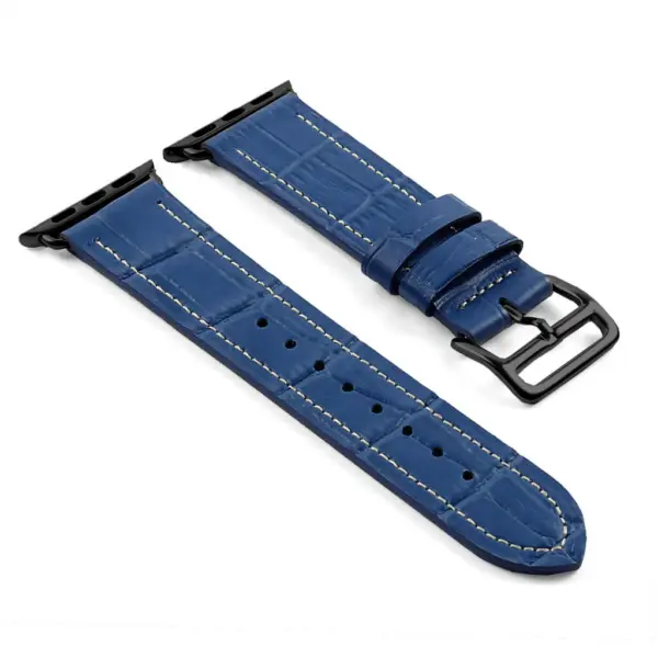 a.l10.5.mb DASSARI Croc Embossed Leather Strap for Apple in Blue w Black Buckle