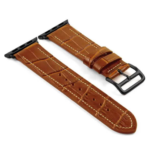 a.l10.3.mb DASSARI Croc Embossed Leather Strap for Apple in Tan w Black Buckle
