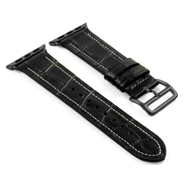 a.l10.1.mb DASSARI Croc Embossed Leather Strap for Apple in Black w Black Buckle