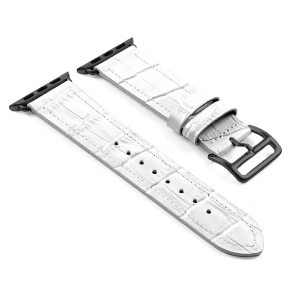 a.l10.22.mb DASSARI Croc Embossed Leather Strap for Apple in White w Black Buckle