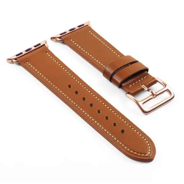 a.l6.3.rg DASSARI Smooth Leather Strap for Apple in Tan w Rose Gold Buckle