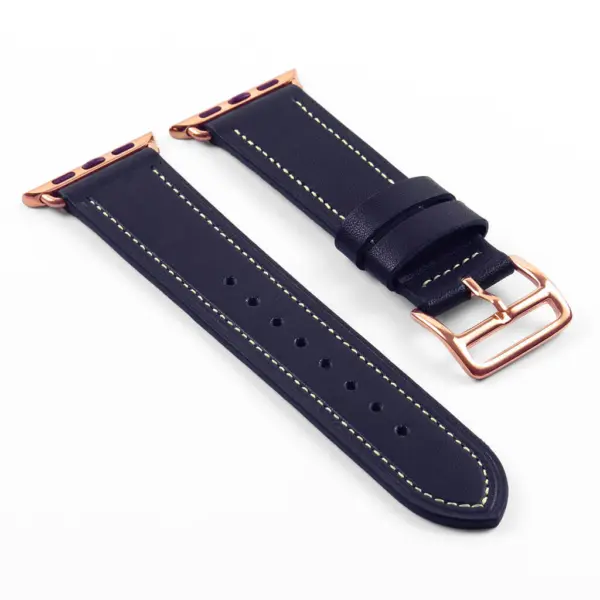 a.l6.5.rg DASSARI Smooth Leather Strap for Apple in Blue w Rose Gold Buckle