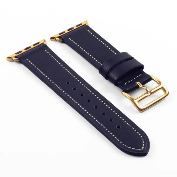 a.l6.5.yg DASSARI Smooth Leather Strap for Apple in Blue w Yellow Gold Buckle
