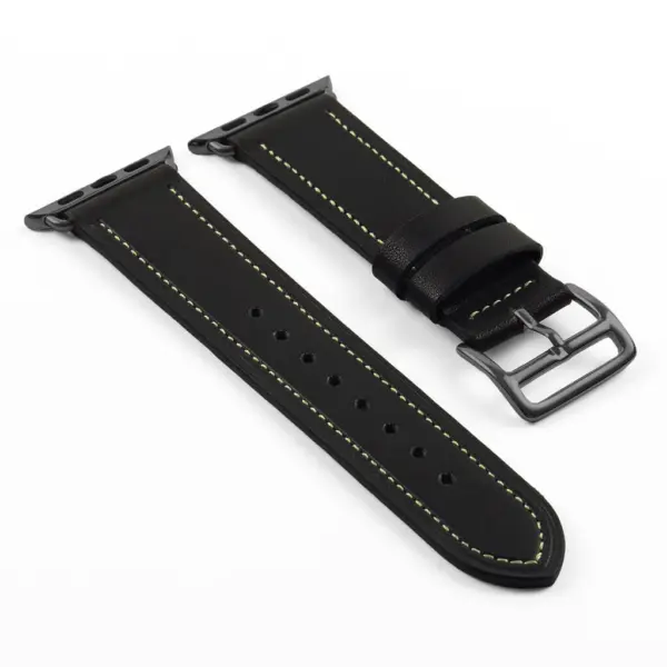 a.l6.1.mb DASSARI Smooth Leather Strap for Apple in Black w Black Buckle
