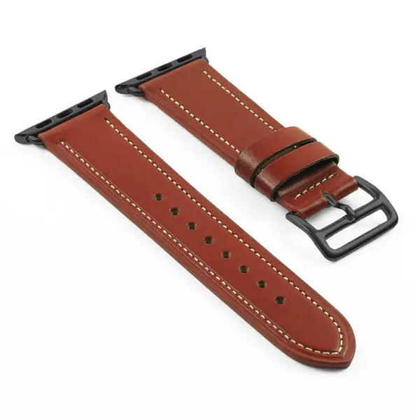 a.l6.2.mb DASSARI Smooth Leather Strap for Apple in Brown w Black Buckle