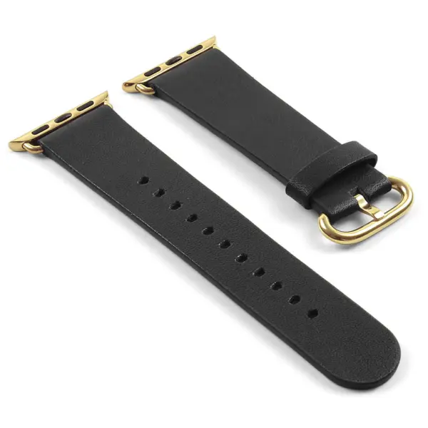 a.l4.1.yg DASSARI Vintage Leather Strap For Apple in Black with Yellow Gold Buckle