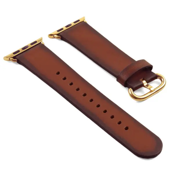 a.l4.2.yg DASSARI Vintage Leather Strap For Apple in Brown with Yellow Gold Buckle