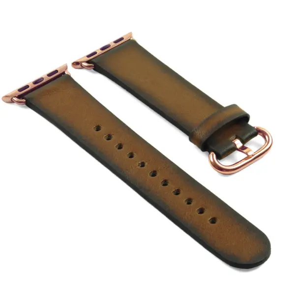 a.l4.11.rg DASSARI Vintage Leather Strap For Apple in Green w Rose Gold Buckle