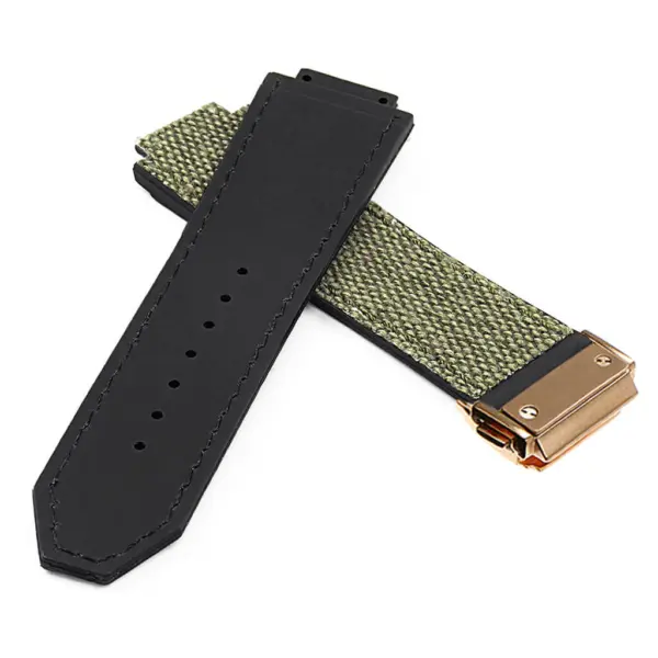 Hb.l3.11.yg DASSARI Canvas Strap For Hublot Big Bang W Yellow Gold Buckle In Green 2