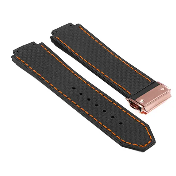 P623.1.12.rg DASSARI Carbon Fiber Band For Hublot Big Bang W Rose Gold Buckle In Black W Orange Stitching