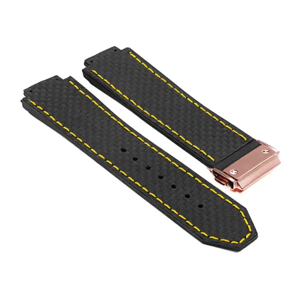 P623.1.10.rg DASSARI Carbon Fiber Band For Hublot Big Bang W Rose Gold Buckle In Black W Yellow Stitching