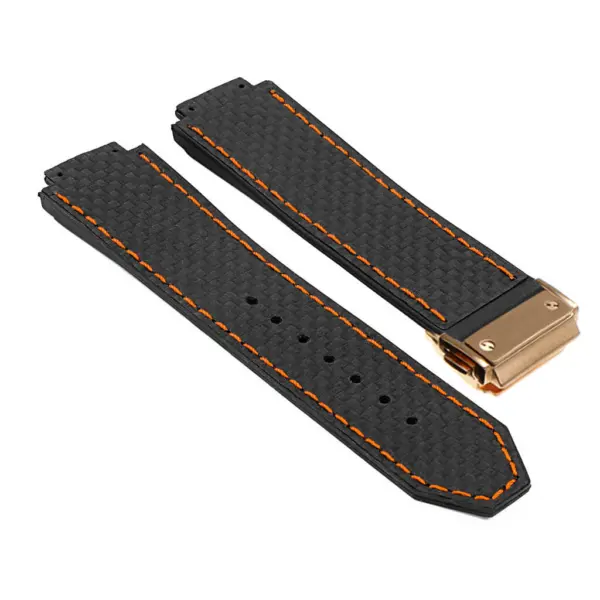 P623.1.12.yg DASSARI Carbon Fiber Band For Hublot Big Bang W Yellow Gold Buckle In Black W Orange Stitching