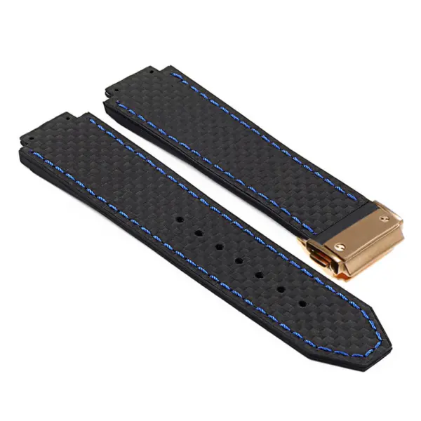 P623.1.5.yg DASSARI Carbon Fiber Band For Hublot Big Bang W Yellow Gold Buckle In Black W Blue Stitching
