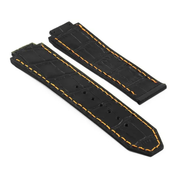 p622.1.12 DASSARI Croc Embossed leather Strap for Hublot Big Bang in Black W Orange Stitching