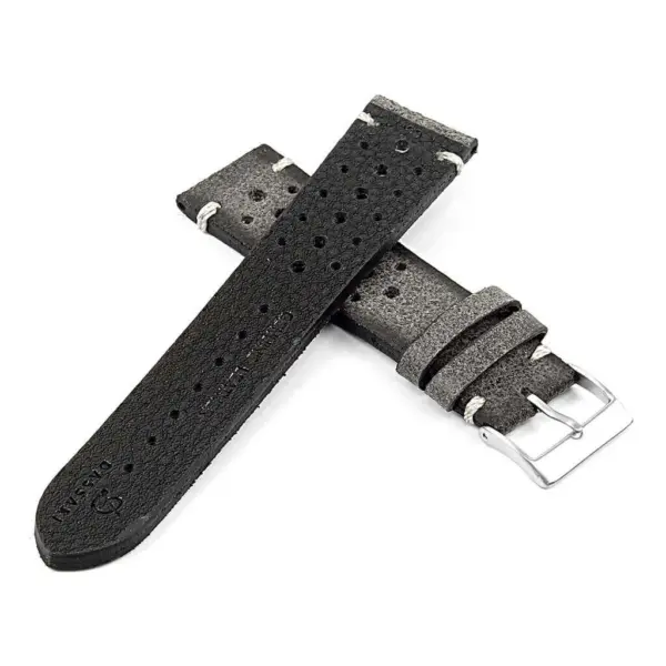 DASSARI Speedster ra2.7 Perforated Vintage Leather Rally Strap in Grey