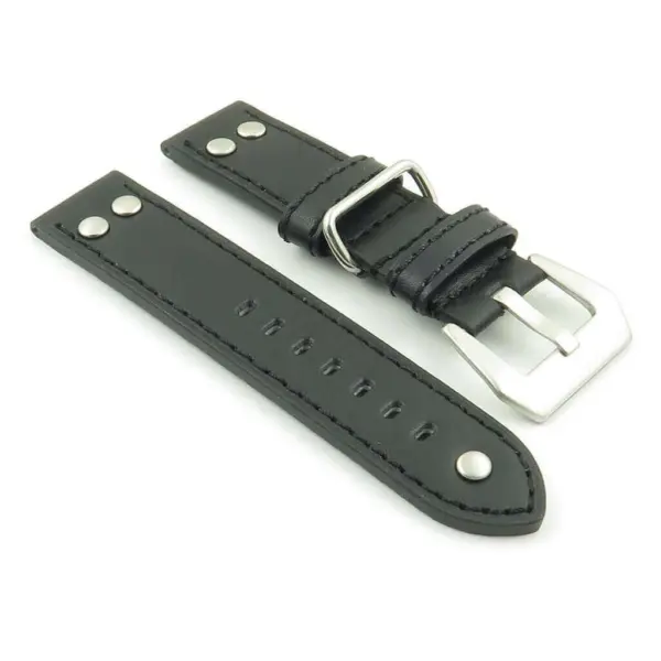 DASSARI Liberty P600.1 Leather Strap with Metal Keeper and Rivets in Black