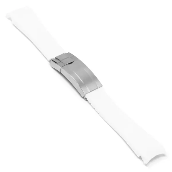 R.rx1.22.bs Angle White (Brushed Silver Clasp) StrapsCo Fitted Rubber Watch Band Strap