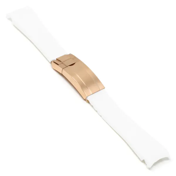 R.rx1.22.rg Angle White (Rose Gold Clasp) StrapsCo Fitted Rubber Watch Band Strap