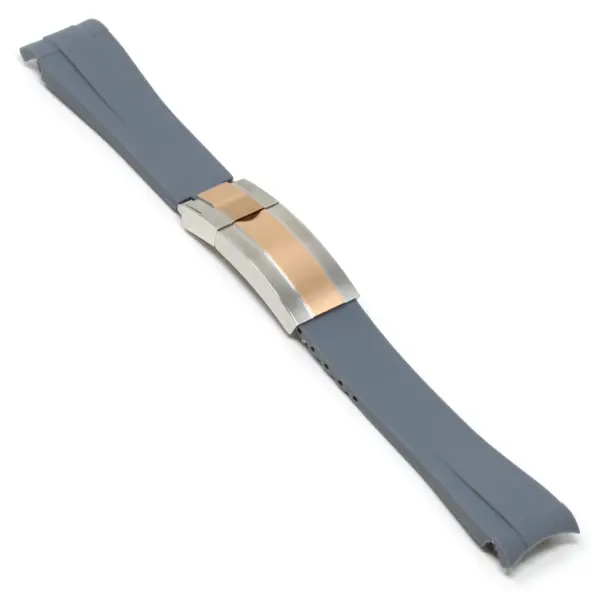 R.rx1.7.ss.rg Angle Grey (Silver & Rose Gold Clasp) StrapsCo Fitted Rubber Watch Band Strap