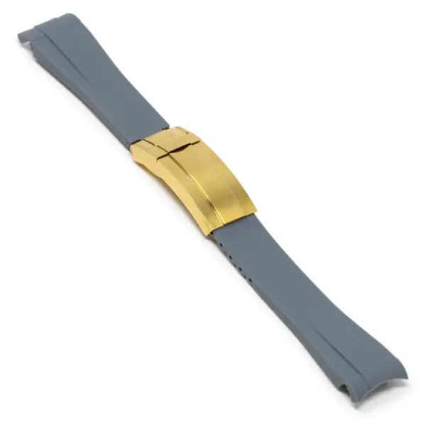 R.rx1.7.yg Angle Grey (Yellow Gold Clasp) StrapsCo Fitted Rubber Watch Band Strap