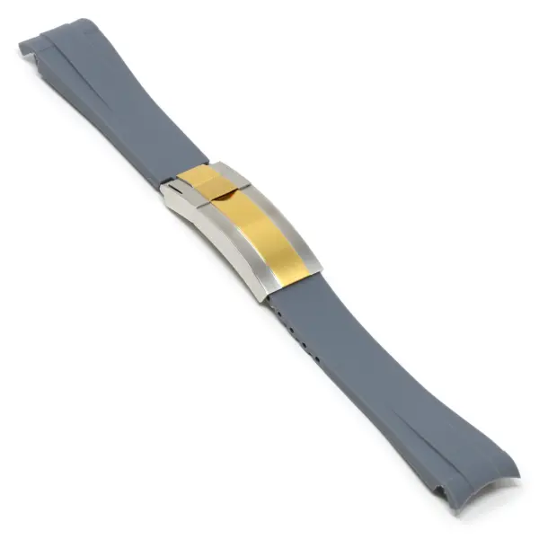 R.rx1.7.ss.yg Angle Grey (Silver & Yellow Gold Clasp) StrapsCo Fitted Rubber Watch Band Strap