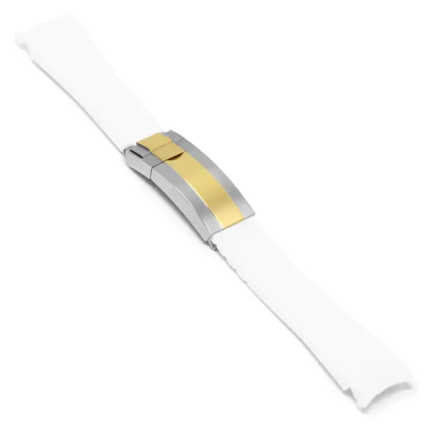 R.rx1.22.ss.yg Angle White (Silver & Yellow Gold Clasp) StrapsCo Fitted Rubber Watch Band Strap