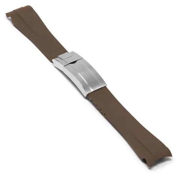 R.rx1.2.ss Main Brown (Silver Clasp) StrapsCo Silicone Rubber Replacement Watch Band Strap For Rolex With Curved Ends