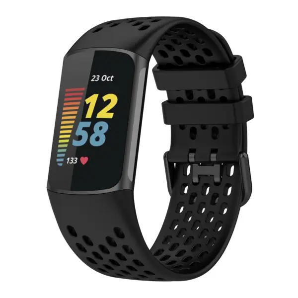 Fb.r71.1 Main Black StrapsCo Rubber Sport Band For Fitbit Charge 5 Silicone Strap